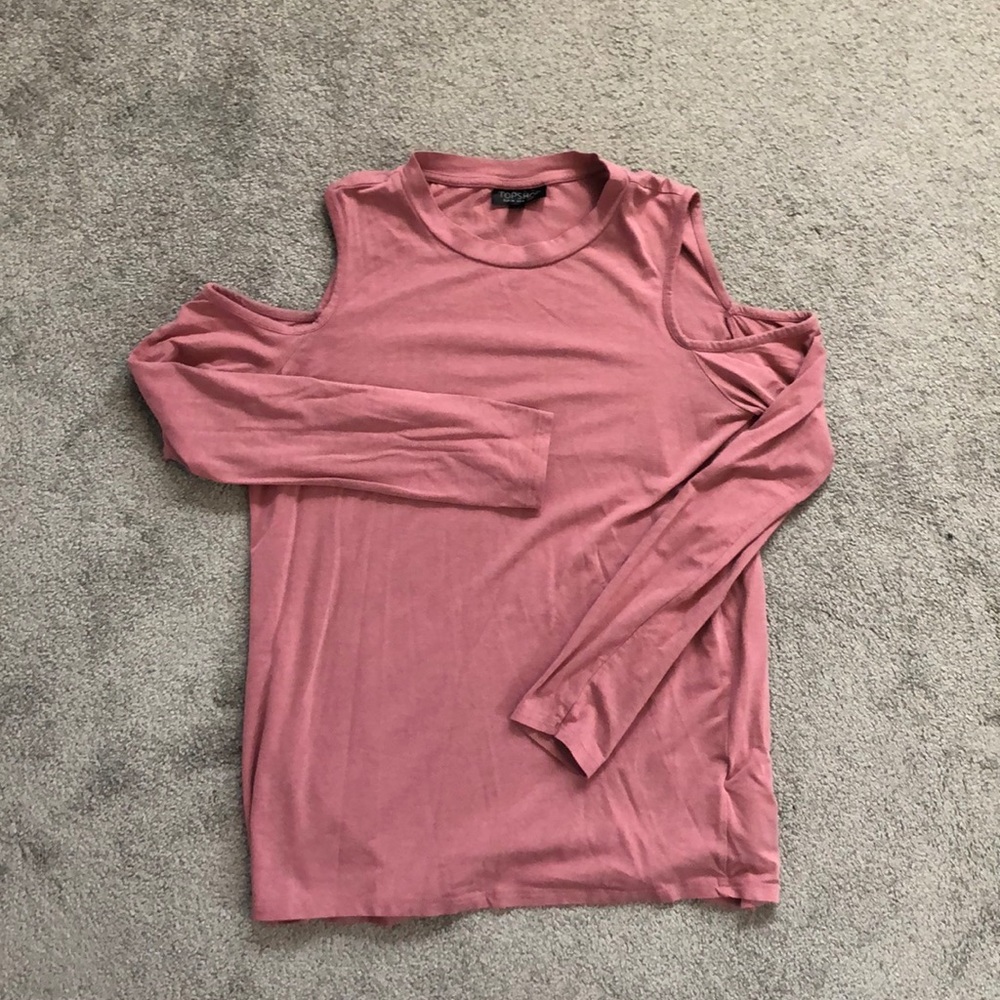 [Topshop] Mauve cold-shoulder long sleeve blouse